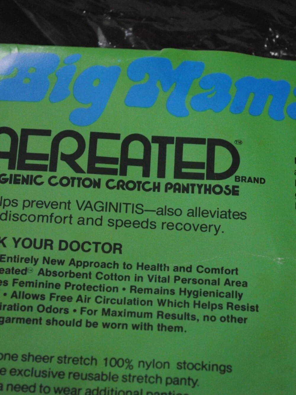 Vintage 1975 Big Mama Aereated Hygienic Cotton Crotch Extra Large Pantyhose NOS